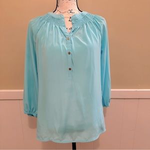 DANA BUCHMAN- turquoise blouse, size medium